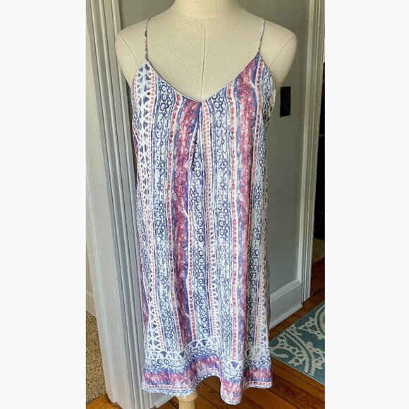 Bohemian Coastal Cowgirl Tribal Pattern Crepe Babydoll Strappy Mini Cami Dress - Picture 1 of 7